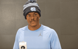 North Carolina wide receiver Jordan Shipp fields questions Saturday night.
